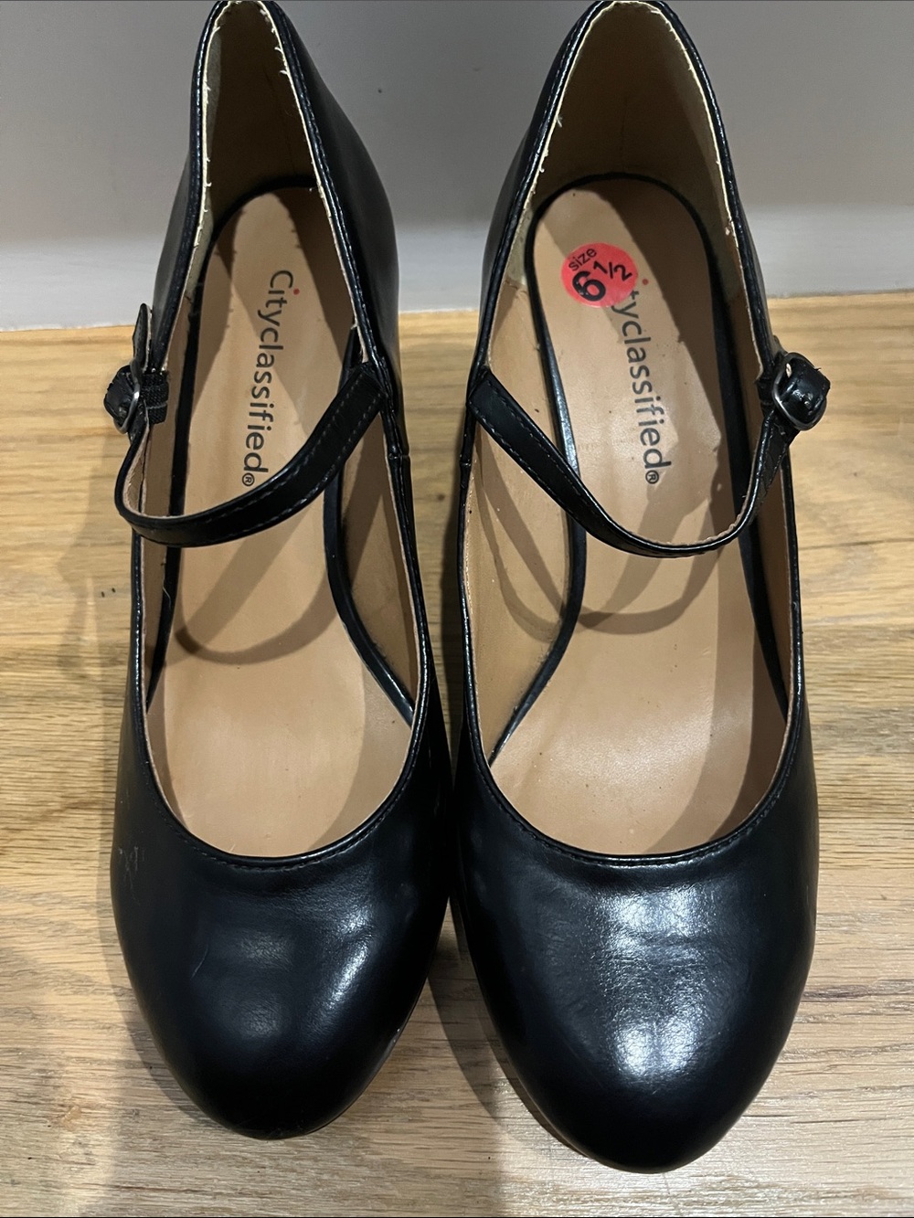 Cityclassified Black Mary Jane Pumps with Ankle Strap